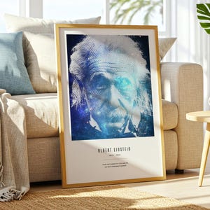 Albert Einstein Poster- Minimalist Science Print, Mid Century Modern Wall Art, Physics Genius Portrait, Inspirational Quote Poster