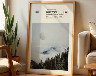 Star Wars VI - Return of the Jedi Poster, Minimalist Movie Print, Mid Century Modern Wall Art, Retro Sci-Fi Poster, Original Trilogy Decor