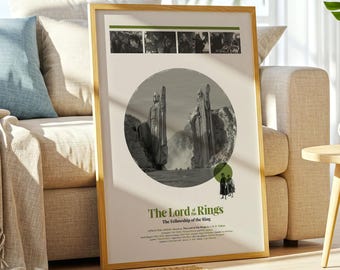 The Lord of the Rings Poster, Fellowship of the Ring Print, Minimalist Movie Poster, Mid Century Modern Wall Art, Tolkien Retro Decor