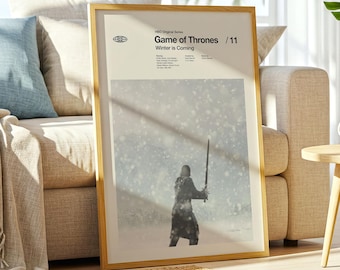 Game of Thrones Poster – Winter is Coming, Mid Century Modern Poster, Minimalist Movie Poster, Jon Snow Poster, House of Stark Print