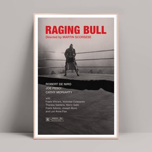 Poster Raging Bull, minimalistische poster, Martin Scorsese, Robert De Niro-poster, Moriarty, Joe Pesci, Jake LaMotta, Good Fellas, Casino Movie