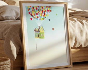 Pixar Up Poster - Minimalist Movie Print, Mid Century Modern Wall Art, Pixar Animation Film Poster, Disney Family Cinema Decor