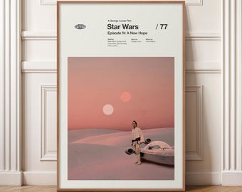 Star Wars IV - A New Hope Poster, Minimalist Movie Print, Mid Century Modern Wall Art, Luke Skywalker Film Poster, Retro Sci-Fi Cinema Decor