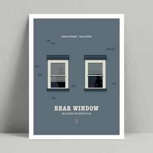 Hinten Fenster - Minimalistisches Poster, Alfred Hitchcock Poster, Minimalistischer Druck, James Stewart, Grace Kelly, Psycho Film, Vertigo Film