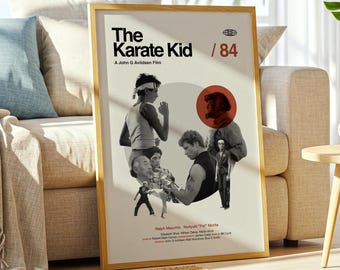 The Karate Kid Poster, Minimalist 80s Movie Print, Mid Century Modern Wall Art, Ralph Macchio Poster, Mr. Miyagi Classic Film Art