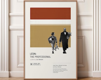 Leon The Professional Poster, Minimalist Movie Print, Mid Century Modern Wall Art, Natalie Portman Film Poster, Retro 90s Cinema Decor