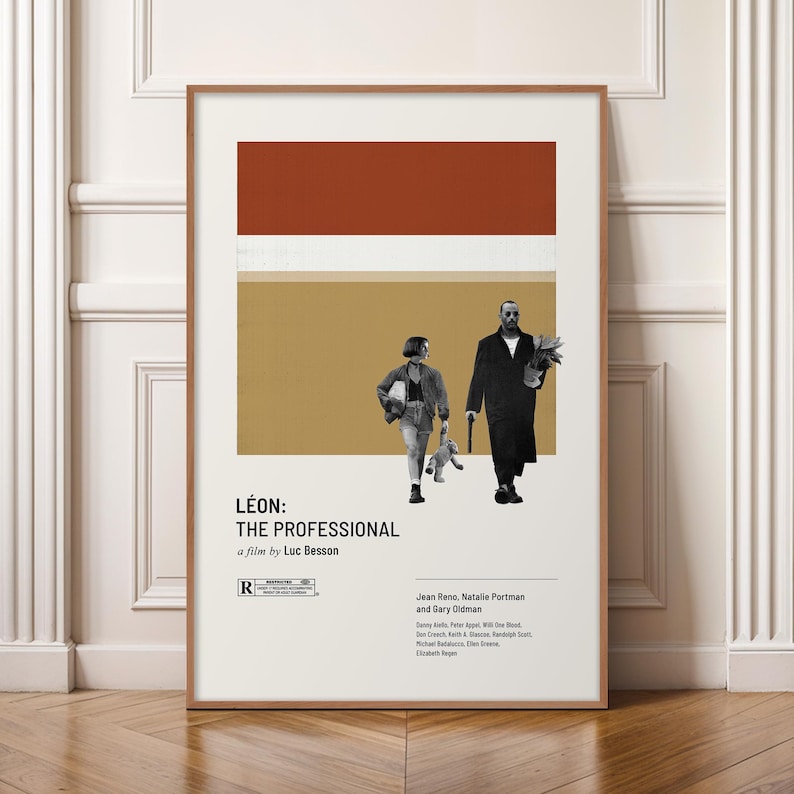 Leon The Professional Poster, Minimalist Movie Print, Mid Century Modern Wall Art, Natalie Portman Film Poster, Retro 90s Cinema Decor image 1