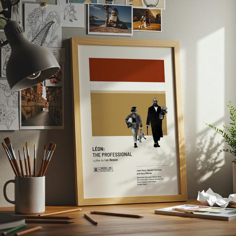 Leon The Professional Poster, Minimalist Movie Print, Mid Century Modern Wall Art, Natalie Portman Film Poster, Retro 90s Cinema Decor image 3