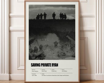 Saving Private Ryan Poster - Minimalist Movie Print, Mid Century Modern Wall Art, Steven Spielberg Film Poster, Retro WWII Drama Classic