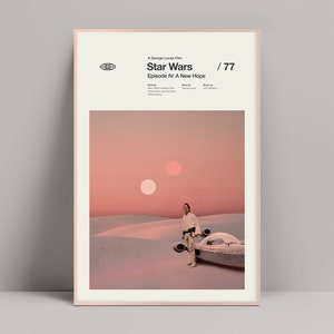 Star Wars IV - Poster minimaliste, Poster Star Wars, Un nouvel espoir, Luke Skywalker, Tatooine, Hoth, Endor, Mark Hamill, Harrison Ford