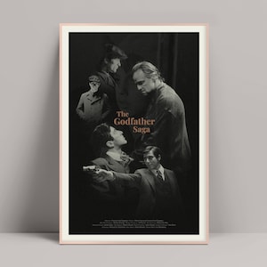 The Godfather Saga, minimalistische poster, Marlon Brando, Al Pacino, Robert De Niro, Robert Duvall, Francis Ford Coppola, Mario Puzo
