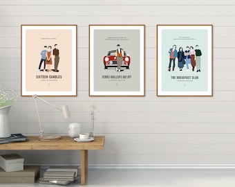 John Hughes Poster - Minimalist Poster, John Hughes Print, Minimalist Print, The Breakfast Club, Sixteen Candles, Ferris Bueller