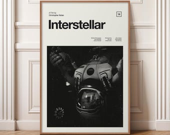 Interstellar Poster - Minimalist Movie Print, Mid Century Modern Wall Art, Christopher Nolan Film Poster, Retro Sci Fi Space Cult Classic
