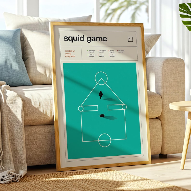 Squid Game Poster, Minimalist TV Print, Mid Century Modern Wall Art, Korean Drama Poster, Netflix Series Print, Retro Cinema Style Decor image 1