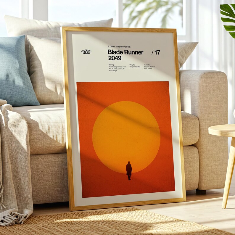 Póster de Blade Runner 2049, lámina minimalista de película, arte mural de estilo moderno de mediados de siglo, póster de ciencia ficción de Denis Villeneuve, arte cinematográfico de Ryan Gosling imagen 2