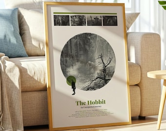 The Hobbit Poster, An Unexpected Journey Print, Minimalist Movie Poster, Mid Century Modern Wall Art, Tolkien Film Retro Decor