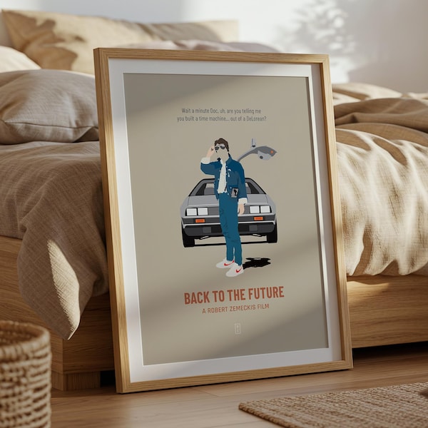 Back to the Future Poster - Minimalist Movie Poster, Mid Century Modern Wall Art, Michael J Fox Film Print, Robert Zemeckis Movie Poster