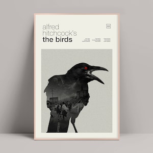 Póster minimalista de Los pájaros, póster de Alfred Hitchcock, póster de Los pájaros, Rod Taylor, Jessica Tandy, póster de Psicosis, póster de Vértigo