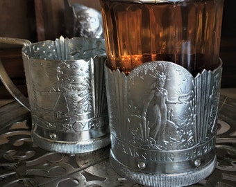 Ural Fairy Tales, metalowy uchwyt na szklanki w stylu vintage, radziecki, zabytkowy podstakannik, zabytkowy serwujący herbatę