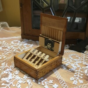 Portasigarette vintage in legno, foto Belmondo