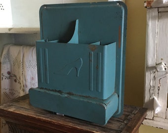 1960s Metal green wall shoe care pocket shelf rack, Shoe brush/polish organizer, Shoe polish box, shoe shine holder, hallway storage box