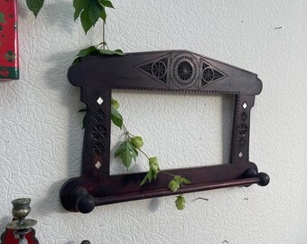 19&quot; Antique bathroom mirror frame with towel rail Wooden Towel Rail Towel Rack Hanging Mirror carved with intarcia