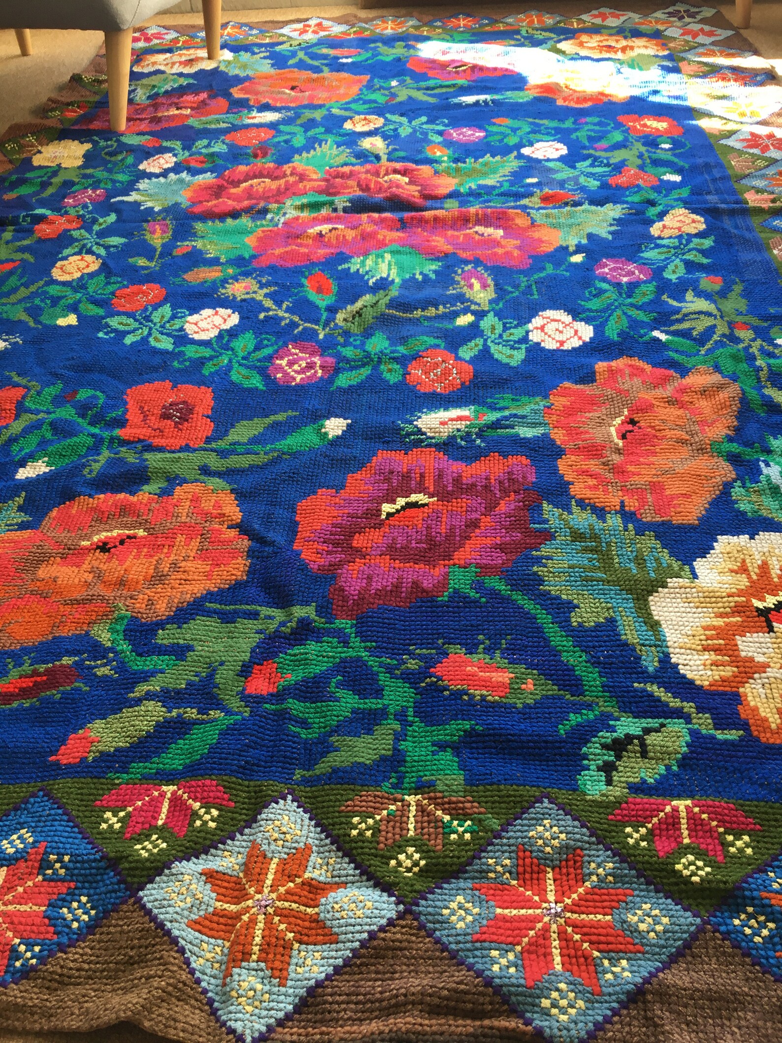 Vintage needlepoint rug 170265 cm cross stitch on sack hemp Etsy