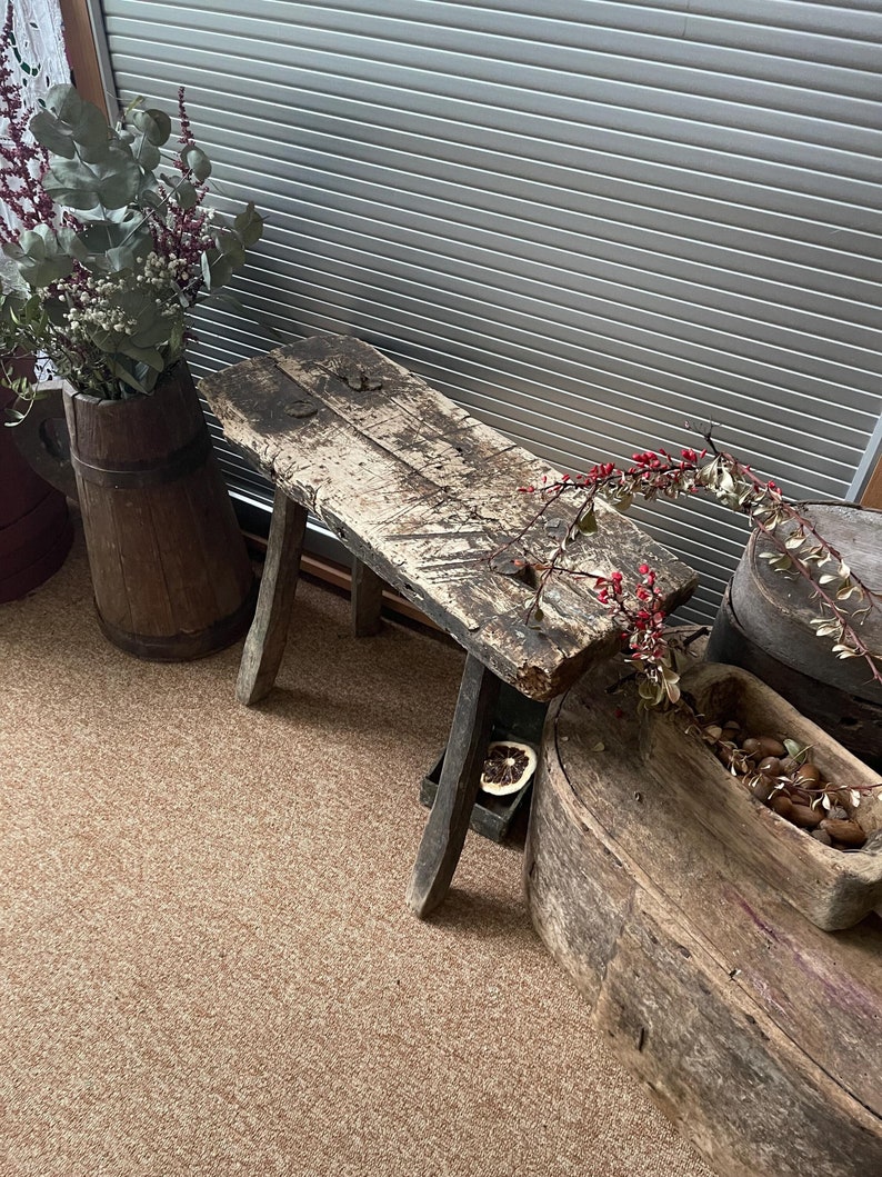 Rustic Office Stool Rustic Antique Wooden Stool, Farm Work Stool, Wabi Sabi Folk Furniture ...