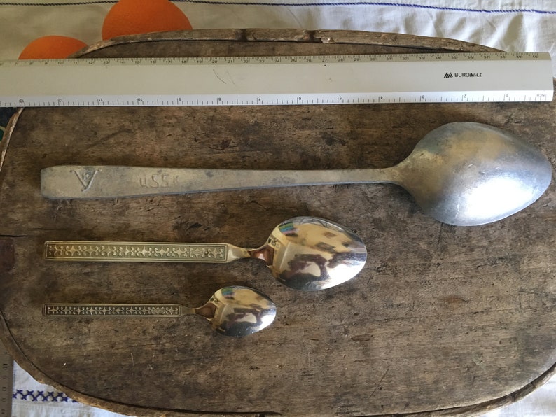 scout or jam making Russian large spoon Soup ladle plov spoon farmhouse large spoon Vintage rare big long aluminum spoon scout spoon