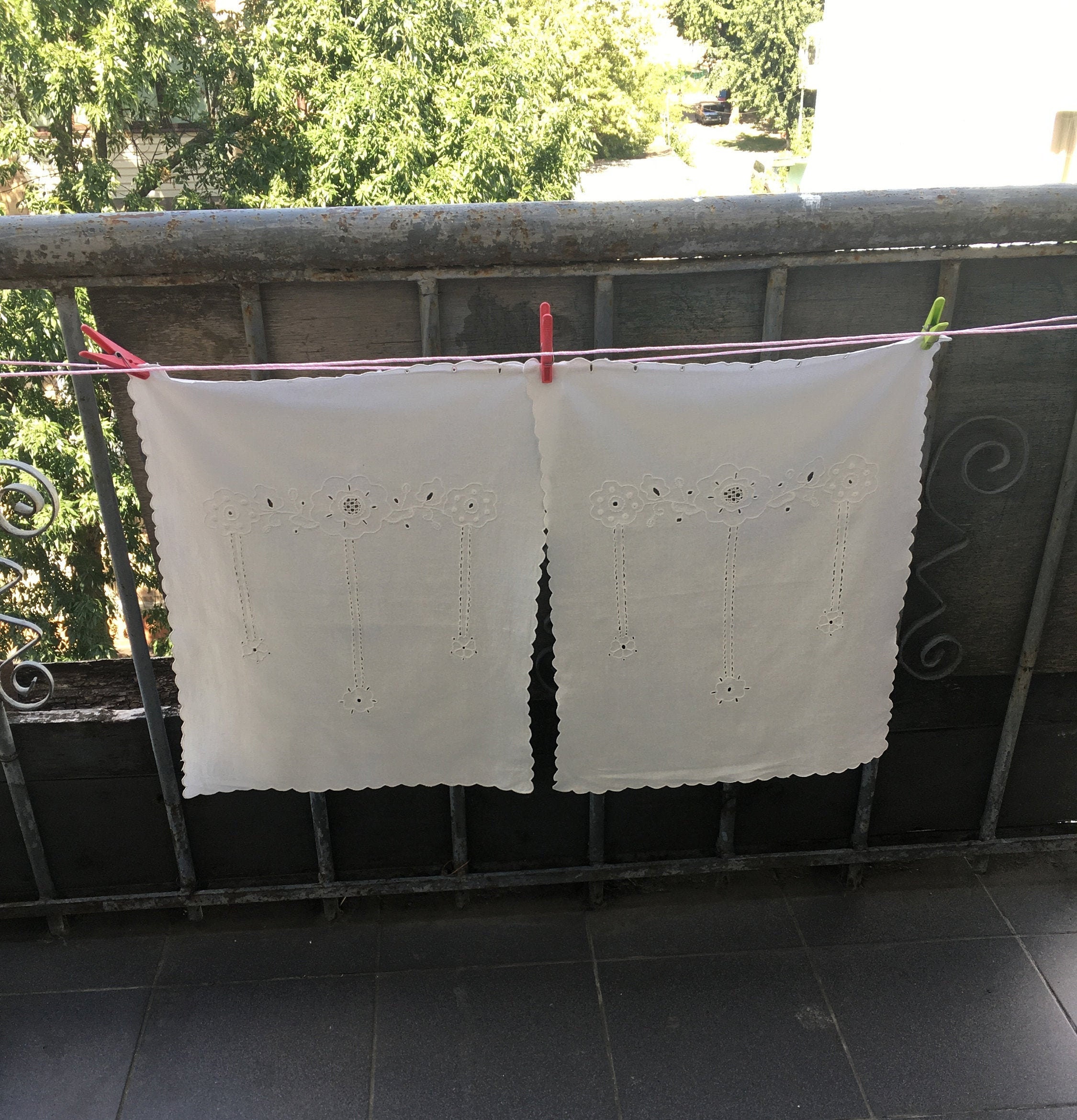 Vintage pair of white cotton eyelet cafe curtains panels Etsy