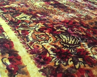 Vintage velvet tablecloth 195x130 cm Home decor Plush velvet tablecloth  fringed USSR ocher yellow orange brown floral velour tablecloth