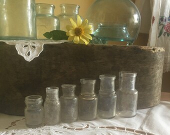 6 botellas de vidrio transparente de boticario antiguo, botellas de medicina redondas pequeños jarrones decoración de vidrio antiguo