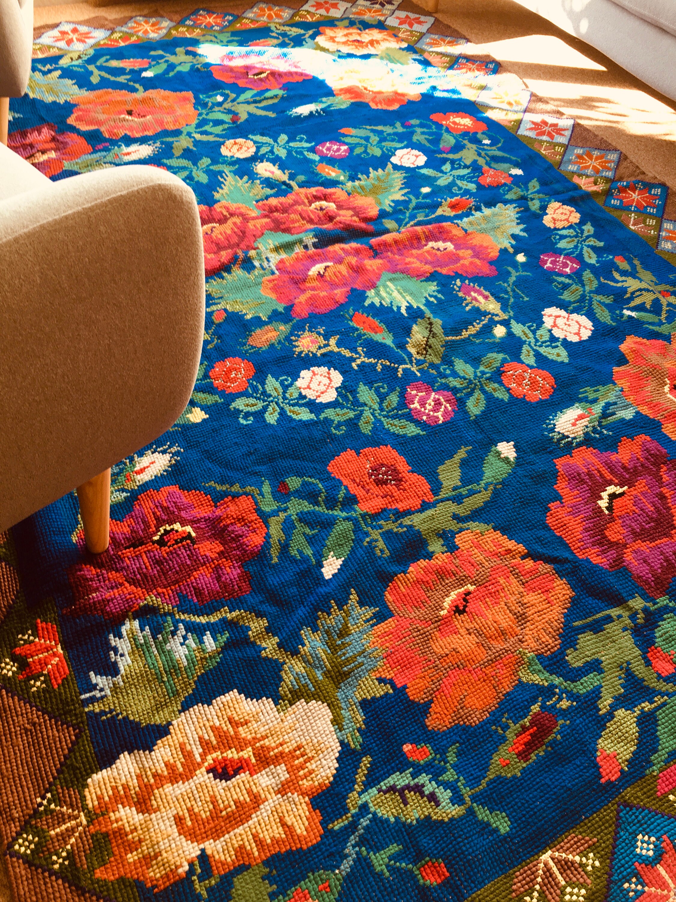 Vintage needlepoint rug 170265 cm cross stitch on sack hemp Etsy