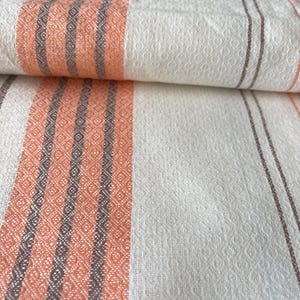 18 ft X 19 in pure  Linen Towelling Fabric for Tea Towels, dish towels Runners, damask orange brown stripes