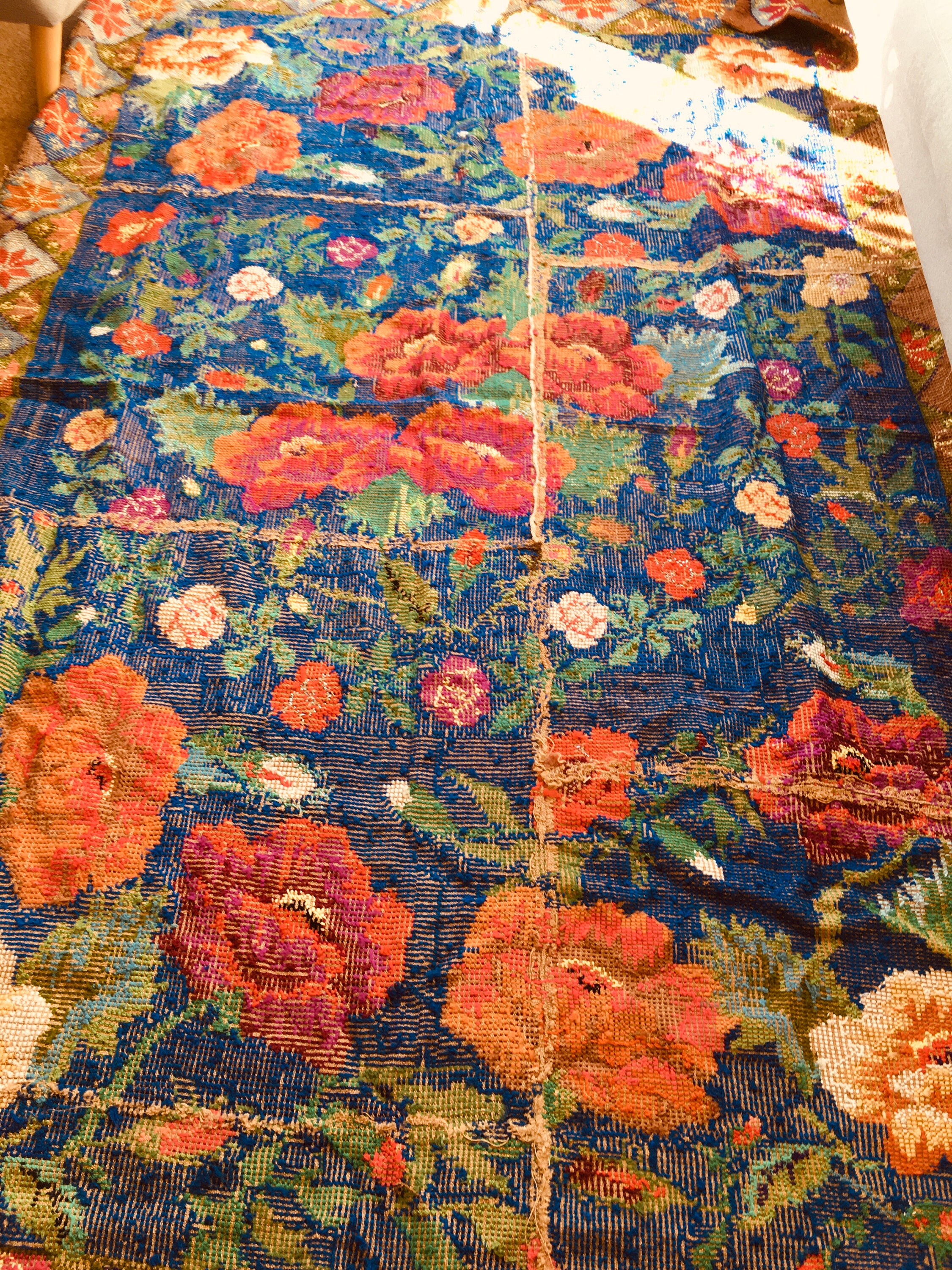 Vintage needlepoint rug 170265 cm cross stitch on sack hemp Etsy