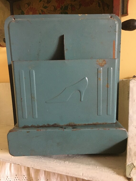 1960s Metal green wall shoe care pocket shelf rack, S… - Gem