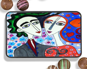 Beautiful Lovers, Art Couple Artisan Chocolate Truffles, Valentine Day Gift, Keepsake Tin