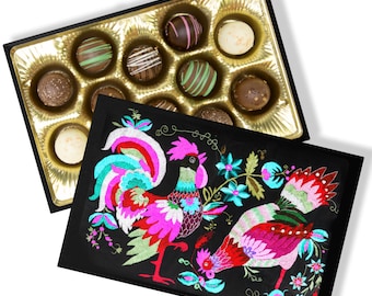 Chocolate Truffles Folk Rooster Farmhouse Design Artisan Chocolate Truffle Box Gift