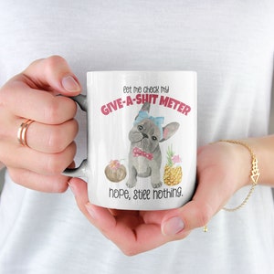 Give a Shit Meter Mug, French Bulldog, Cute Cartoon, Christmas Gift, Holiday Gift 15oz El Grande Mug