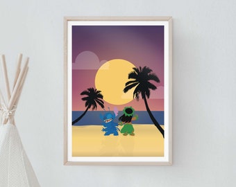 Lilo and Stitch Movie Print, Poster, Wall Art, minimalist style movie poster, Ohana prints, Hawaii, nursery and bedroom wall art