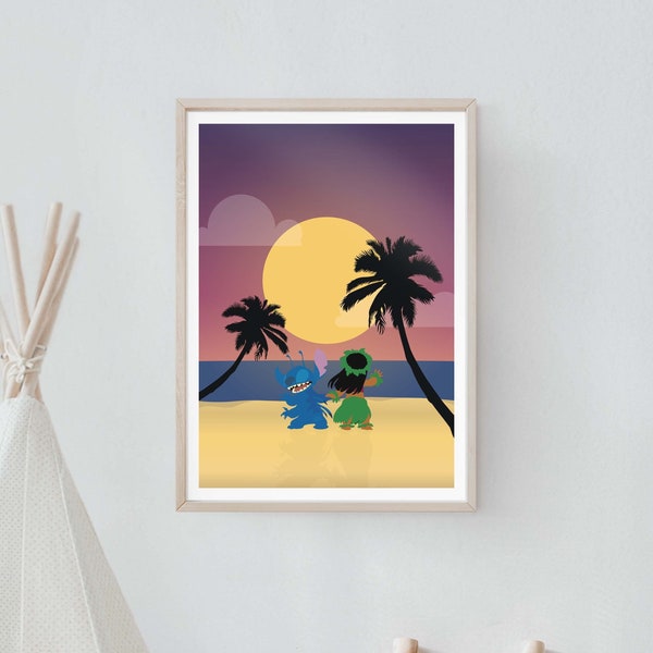 Lilo and Stitch Movie Print, Poster, Wall Art, minimalist style movie poster, Ohana prints, Hawaii, nursery and bedroom wall art