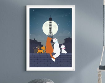 The Aristocats wall art - inspired minimalist movie poster / print / gift - The Aristocats, kittens prints, nursery and bedroom wall art