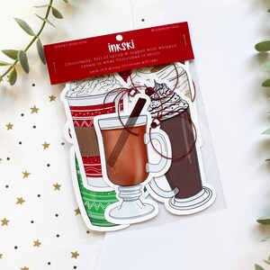 Etiquetas de regalo de Navidad, Etiquetas de regalo de Navidad, Envoltura de Navidad - Deliciosas bebidas de Navidad - paquete de 6 etiquetas brillantes