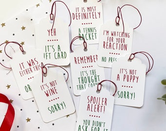 Sarcastic Christmas gift tags, festive gift labels, Christmas wrapping - Alternative honest holiday tags for xmas gifts, pack of 9 tags