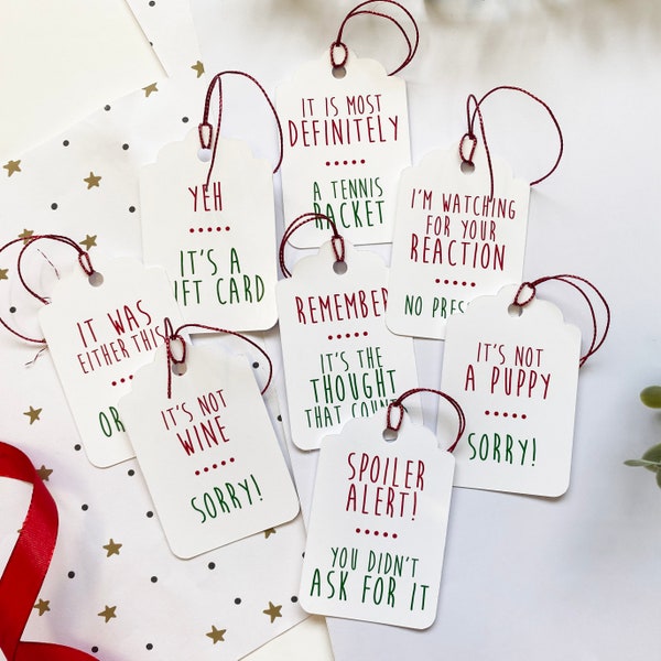 Sarcastic Christmas gift tags, festive gift labels, Christmas wrapping - Alternative honest holiday tags for xmas gifts, pack of 9 tags