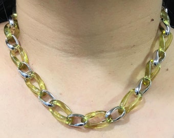 Angelique De Paris 925 Sterling Silver Maillon Yellow Lime Resin Open Chain Link Necklace