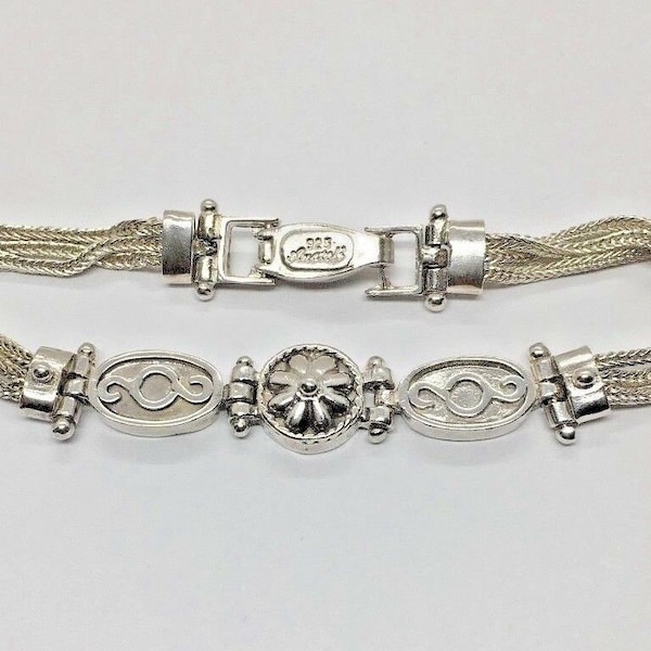 Vintage Signed Anatoli 925 Sterling Silver 3 Stranded Bracelet With Easy Clasp 7" Long