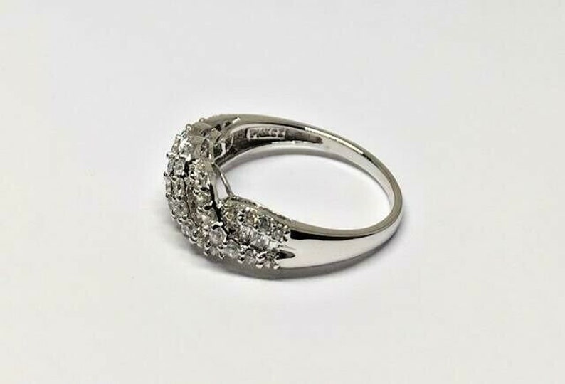 14k White Gold Round /& Baguette Diamonique CZ 1.00ctw Swirl Ring Size 8