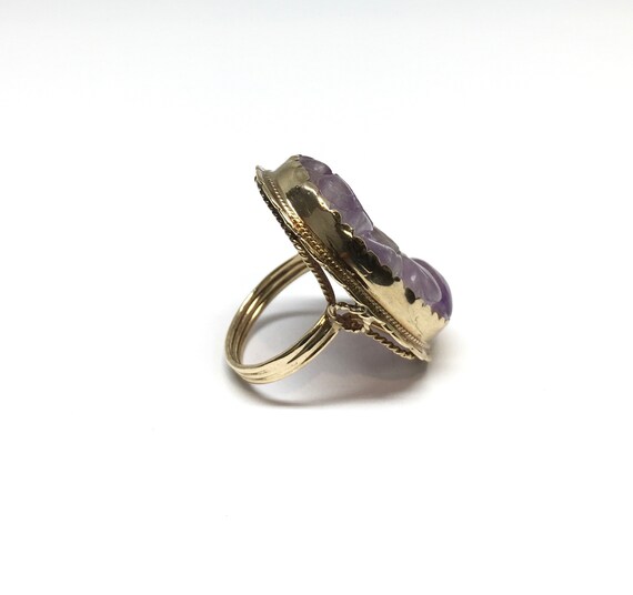14k Yellow Gold Large Estate Hand Carved Purple J… - image 4
