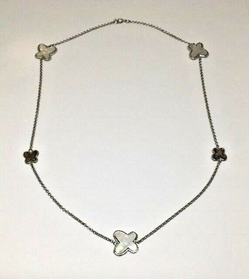 925 Sterling Silver Rhodium Plated Mother of Pearl Stationary Butterfly Necklace